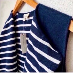 Anthro Pop Print Longline Vest Navy White Stripe
